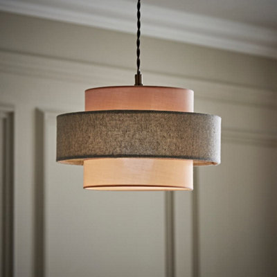 Values Weaver Cylinder Ceiling Pendant Shade In And Herringbone Finish Light/Pink/Grey