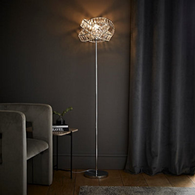 Valuelights Hudson Polished Chrome Clear Acrylic Jewel Intertwined Ring Design Floor Lamp from B&Q