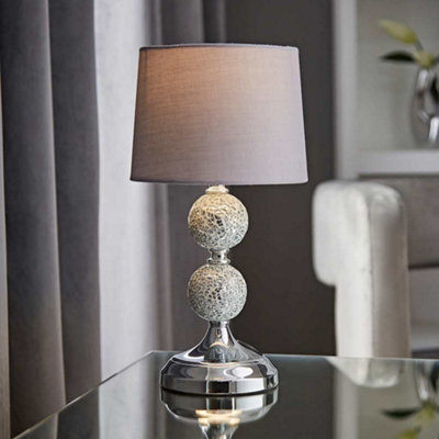 Valuelights Harmony Modern Decorative Chrome And Mosaic Crackle Glass Table Lamp With Shade Grey