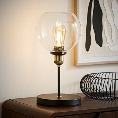 Valuelights Black/Gold Sheridan Industrial Style And Table Lamp With Clear Glass Globe Shade