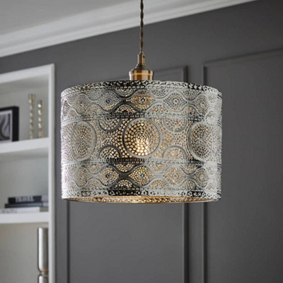 B&Q -  Casablanca Moroccan Style Drum Silver Pendant Ceiling Light