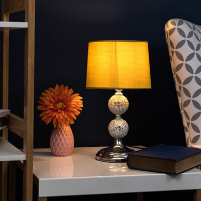 Valuelights Light Harmony Modern Decorative Chrome And Mosaic Crackle Glass Table Lamp With Mustard Shade