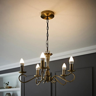 Valuelights Argyll Antique Brass 5 Way Crystal Jewel Chandelier Ceiling Light Fitting from B&Q