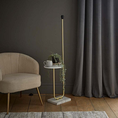 B&Q -  Tavel Brushed Gold Floor Lamp With Integrated Table