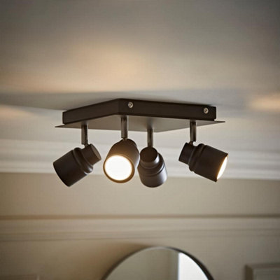 Valuelights Benton Black 4 Way Square Ip44 Bathroom Ceiling Spotlight