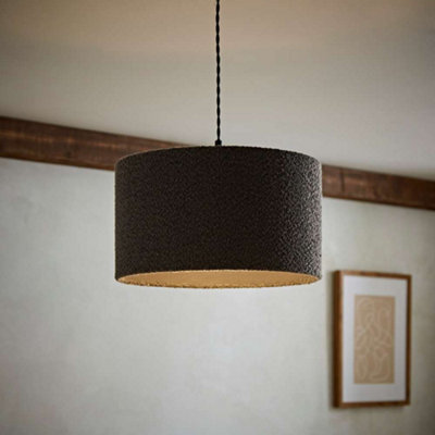 Valuelights Reni Charcoal Boucle Drum Ceiling Lamp Shade (D)35Cm from B&Q