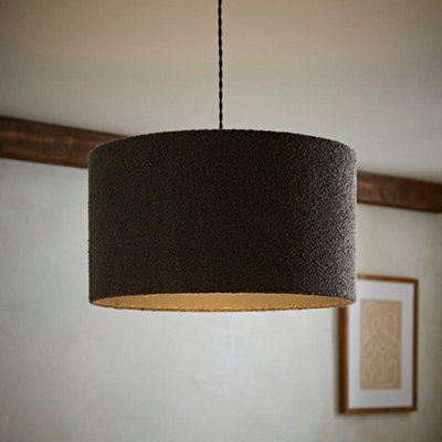 Valuelights Reni Charcoal Boucle Drum Ceiling Lamp Shade (D)45Cm from B&Q