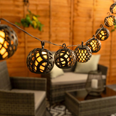 Valuelights Set Of 10 Black Lantern Solar String Lights Outdoor Garden With Flame Effect Solar Powered Fairy Lights Warm White Black/White