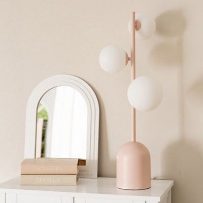 Valuelights Marlow Blush Pink 3 Way Bedside Table Lamp With Glass Globe Lampshades Living Room Bedroom Light from B&Q