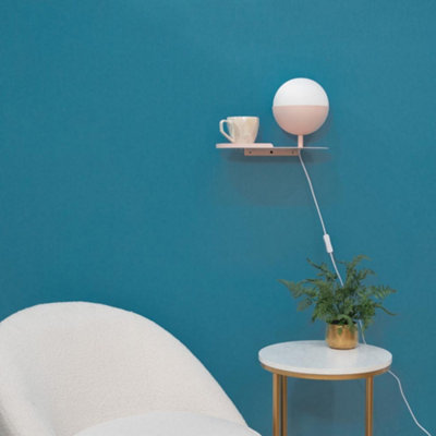 Valuelights Marlow Blush Pink Metal Plug In Wall Light With Shelf And Glass Globe Lampshade from B&Q