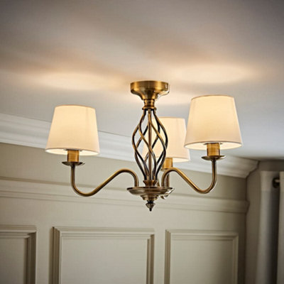 Valuelights Memphis Traditional Antique Brass 3 Light Ceiling Light Chandelier With Fabric Lampshades from B&Q