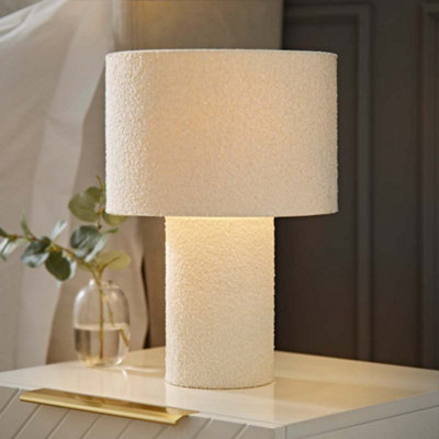 Valuelights Ash Natural Cream Boucle Bedside Table Lamp With A Drum Lampshade from B&Q