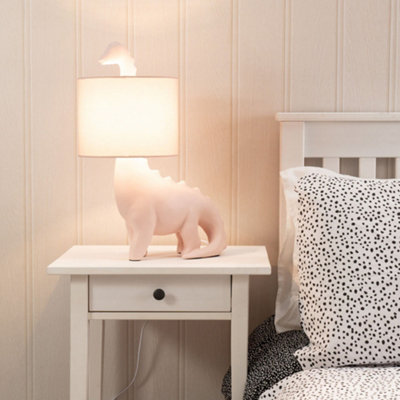 Valuelights Kids Pink Dinosaur Bedside Table Lamp With Drum Fabric Shade from B&Q