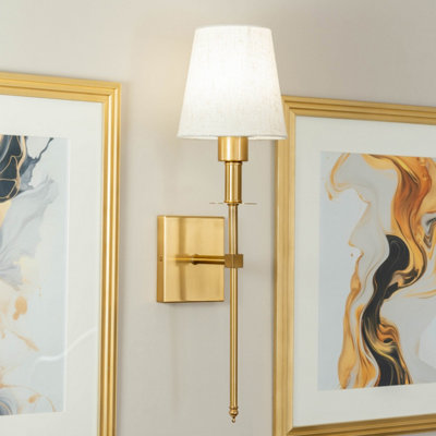 Valuelights Kincaid Rechargeable Easy Fit Wall With Fabric Shade - Antique Brass Light