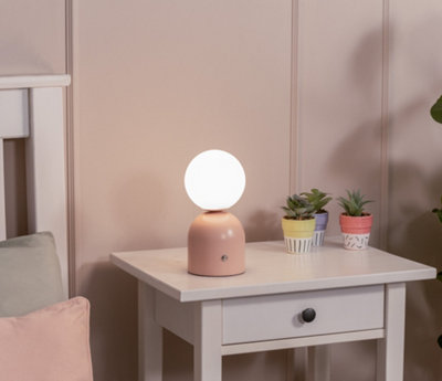 Valuelights Marlow Rechargeable Touch Button Table Lamp With Opal Globe LampshadeBlush Pink from B&Q