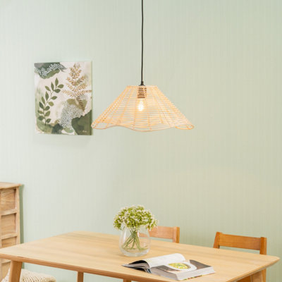 Valuelights Harlow Natural Wavy Rattan Wicker Easy Fit Ceiling Shade (D)59Cm Light