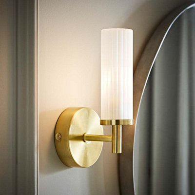 Valuelights Gold/Light Canya Brushed Ip44 Rated Bathroom Frosted Reeded Glass Wall