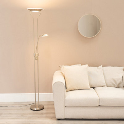 Valuelights Beata Brushed Chrome Integrated Led Uplighter Floor Lamp With Task Reading Side Lamp