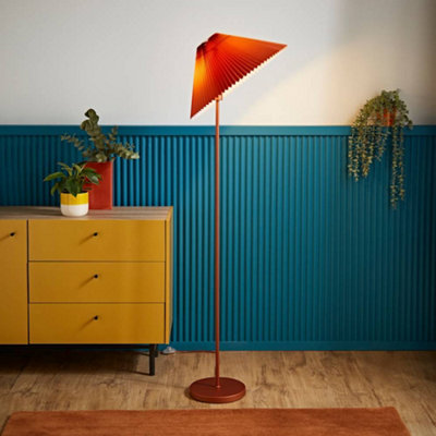 Valuelights Akira Burnt Orange Metal Floor Lamp With Pleated Lampshade from B&Q