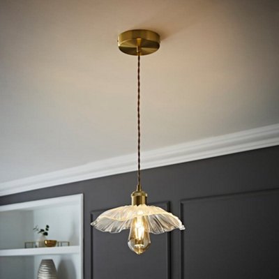 Valuelights Cassia Hanging Pendant Ceiling With Clear Glass Flower Shade Gold/Light