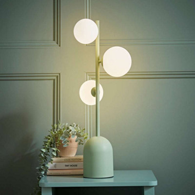 Valuelights Marlow Sage Green 3 Way Bedside Table Lamp With Glass Globe Lampshade from B&Q