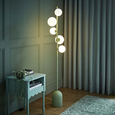 Valuelights Marlow Sage Green 5 Way Floor Lamp With Glass Globe Lampshade from B&Q