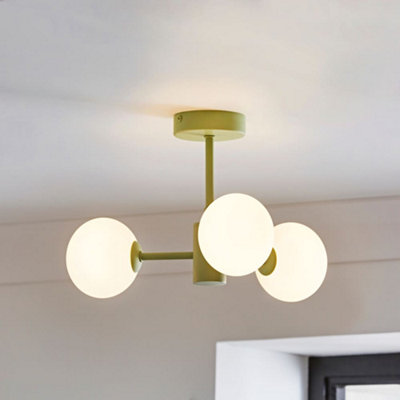 Valuelights Marlow Sage Green 3 Way Ceiling Light With White Frosted Glass Globe Lampshades from B&Q
