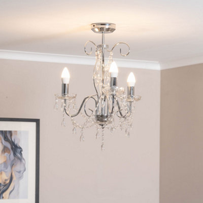 Valuelights Viscount Chrome 3 Way Ceiling Chandelier Fitting With Clear Acrylic Jewel Droplets Light