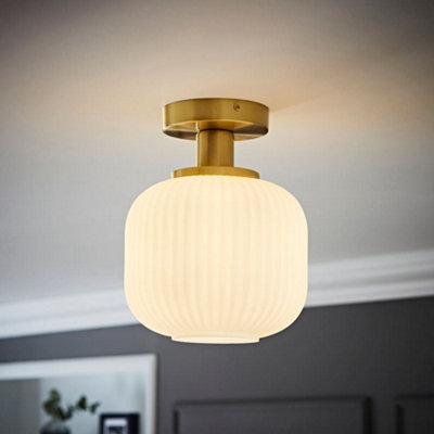 Valuelights Calpe Gold Semi Flush Ceiling Light With Ribbed Frosted Glass Shade from B&Q