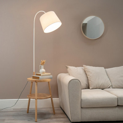 Valuelights Crowther Light Wood Tripod Storage Floor Lamp With Shelves And Shade