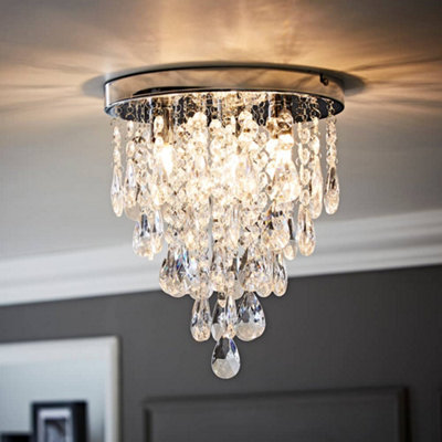 Valuelights Lara Chrome Chandelier Ceiling Fitting With Clear Jewel Droplets For Living Room Bedroom Silver/Light