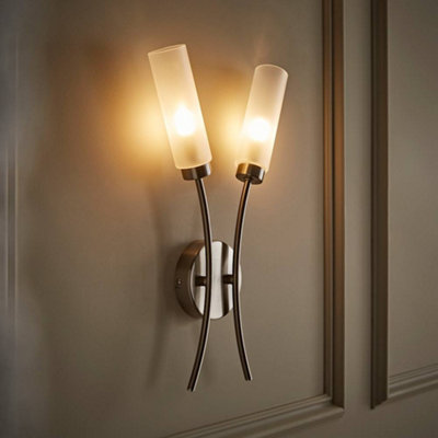 Valuelights Maya 2 Way Curved Brushed Chrome Wall Light Fitting For Living Room Lounge Hallway from B&Q
