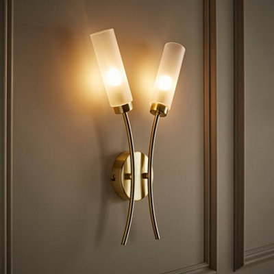 Valuelights Maya 2 Way Curved Brushed Gold Wall Light Fitting For Living Room Lounge Hallway from B&Q