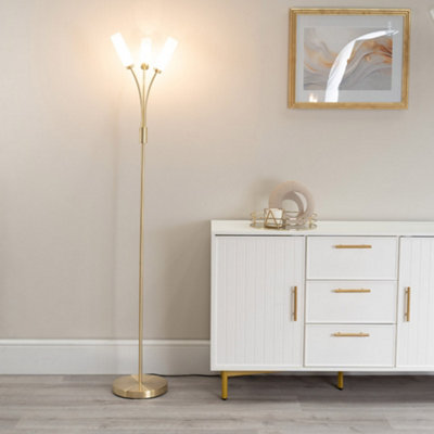 Valuelights Maya 3 Way Curved Arm Brushed Gold Floor Lamp For Living Room Lounge Hallway Light from B&Q
