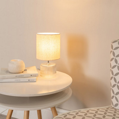 Valuelights Betty Clear Glass Table Lamp With Natural Lamp Shade from B&Q