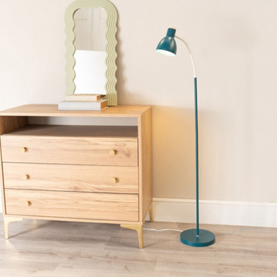 Valuelights Light Woody Teal Metal Dome Shade Wooden Base Freestanding Floor Lamp
