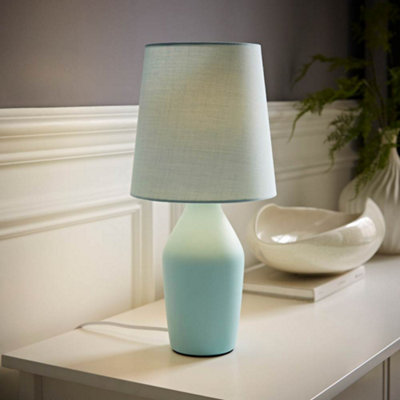 B&Q -  Arlo Duck Egg Blue Ceramic Table Lamp With Tapered Shade