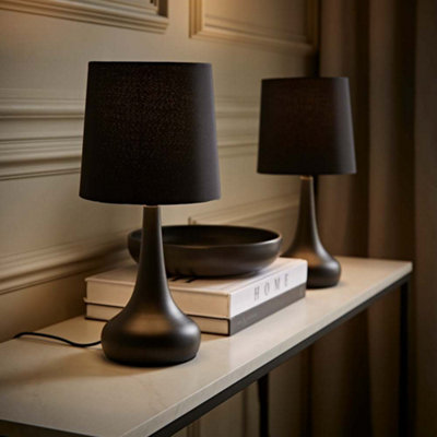 Valuelights Teardrop Pair Of Touch Table Lamps With Shade Black