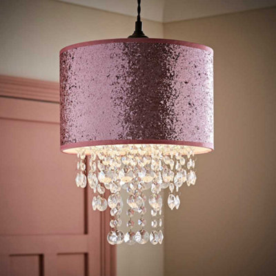 Valuelights Bonita Pink Glitter And Jewel Droplet Ceiling Lamp Shade from B&Q