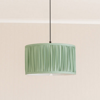 Valuelights Jess Green Fabric Ruched Pleated Large Drum Shade (D)35Cm from B&Q