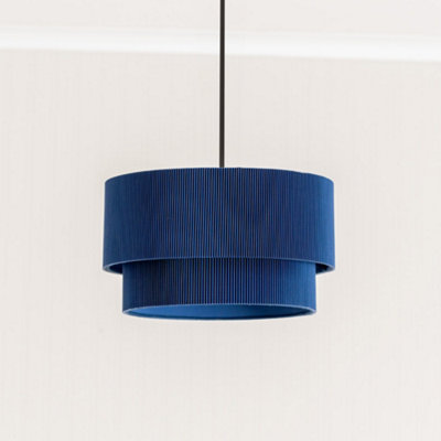 Valuelights Mason Ruched Crinkle Fabric Two Tier Ceiling Floor Table Lamp Shade Blue
