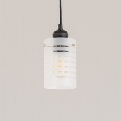 B&Q -  Elsie Frosted Glass Striped Ceiling Small Cylinder Lamp Shade (D)10Cm