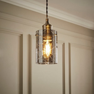 Valuelights Elsie Smoked Glass Patterned Ceiling Cylinder Lamp Shade Small