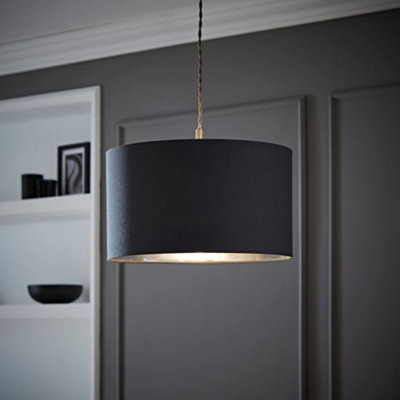 Valuelights Reni Charcoal & Silver Inner Drum Ceiling Lamp Shade (D)35Cm from B&Q