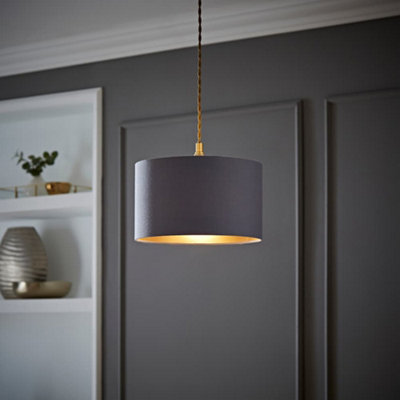 Valuelights Reni Grey & Copper Inner Drum Ceiling Lamp Shade (D)25Cm from B&Q