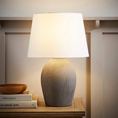 Valuelights Clint Linen Tapered Shade Etched Large Hand Finished Ceramic Table Lamp Grey