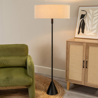 Valuelights Mitch Natural Linen Squat Lamp Shade Single Stem Triangle Floor Lamp Black