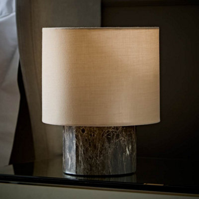 Valuelights Dark Melanie Marble Effect Table Lamp With Natural Linen Lamp Shade