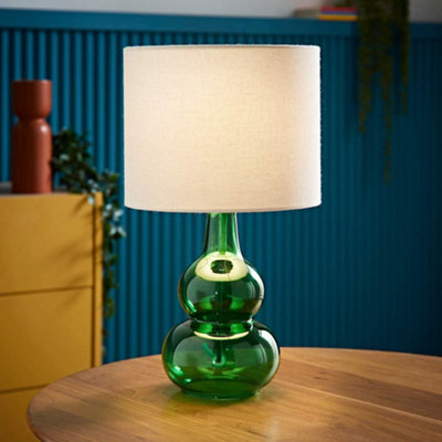 Valuelights Green Aida Natural Linen Tall Lamp Bright Bubble Glass Table Lamp