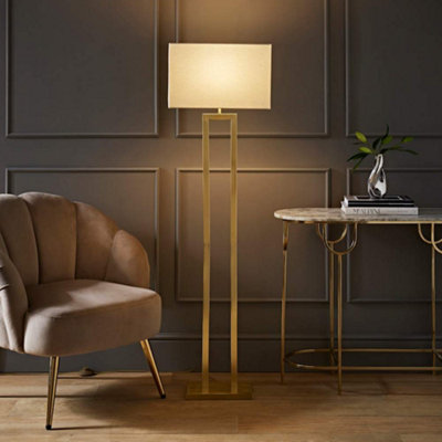 Valuelights Gloria Gold Double Stem Metal Floor Lamp With Rectangular Lamp Shade from B&Q